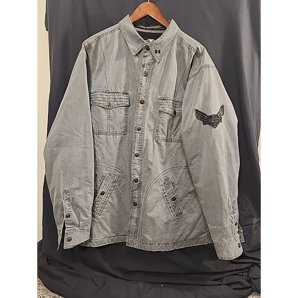Harley Davidson Motorcycle Jean Jacket Mens Size L Quilt-Lined Interior Soft